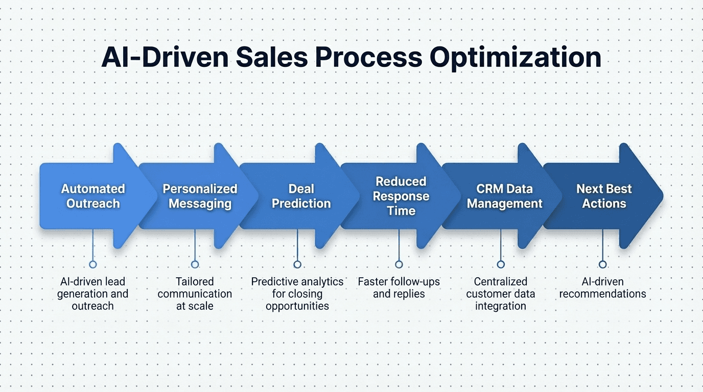 "AI-driven sales process optimization workflow with automation, CRM management and predictive analytics"